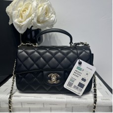 Chanel small Classic Flap with Handle Lambskin Black Gold Hardware Top Handle Shoulder Bag AS2431