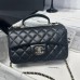 Chanel small Classic Flap with Handle Lambskin Black Gold Hardware Top Handle Shoulder Bag AS2431