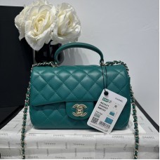 Chanel small Classic Flap with Handle Lambskin Green Gold Hardware Top Handle Shoulder Bag AS2431