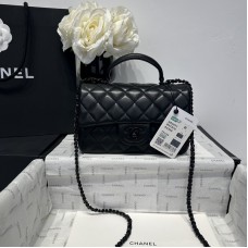 Chanel small Classic Flap with Handle Lambskin Black Black Hardware Top Handle Shoulder Bag AS2431