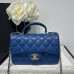 Chanel small Classic Flap with Handle Lambskin Blue Gold Hardware Top Handle Shoulder Bag AS2431