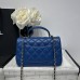 Chanel small Classic Flap with Handle Lambskin Blue Gold Hardware Top Handle Shoulder Bag AS2431