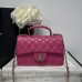 Chanel small Classic Flap with Handle Lambskin Hot Pink Gold Hardware Top Handle Shoulder Bag AS2431