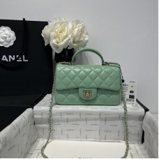 Chanel small Classic Flap with Handle Lambskin Green Gold Hardware Top Handle Shoulder Bag AS2431