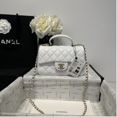 Chanel small Classic Flap with Handle Lambskin White Gold Hardware Top Handle Shoulder Bag AS2431