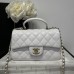 Chanel small Classic Flap with Handle Lambskin White Gold Hardware Top Handle Shoulder Bag AS2431