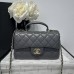 Chanel small Classic Flap with Handle Lambskin Grey Gold Hardware Top Handle Shoulder Bag AS2431