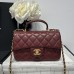 Chanel small Classic Flap with Handle Lambskin Dark Red Gold Hardware Top Handle Shoulder Bag AS2431