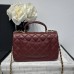 Chanel small Classic Flap with Handle Lambskin Dark Red Gold Hardware Top Handle Shoulder Bag AS2431