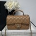 Chanel small Classic Flap with Handle Lambskin Camel Gold Hardware Top Handle Shoulder Bag AS2431