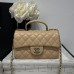 Chanel small Classic Flap with Handle Lambskin Beige Gold Hardware Top Handle Shoulder Bag AS2431