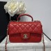 Chanel small Classic Flap with Handle Lambskin Red Gold Hardware Top Handle Shoulder Bag AS2431