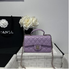 Chanel small Classic Flap with Handle Lambskin Purple Gold Hardware Top Handle Shoulder Bag AS2431