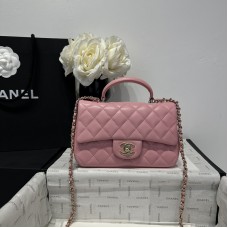 Chanel small Classic Flap with Handle Lambskin Pink Gold Hardware Top Handle Shoulder Bag AS2431