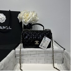 Chanel small Classic Flap with Handle Patent Leather Black Gold Hardware Top Handle Shoulder Bag AS2431