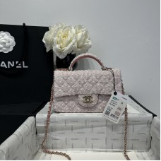 Chanel small Classic Flap with Handle  Pink Gold Hardware Top Handle Shoulder Bag AS2431