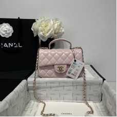 Chanel small Classic Flap with Handle Lambskin Pink Gold Hardware Top Handle Shoulder Bag AS2431