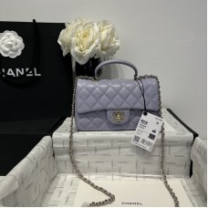 Chanel small Classic Flap with Handle Lambskin Purple Gold Hardware Top Handle Shoulder Bag AS2431
