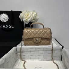 Chanel small Classic Flap with Handle Lambskin Camel Gold Hardware Top Handle Shoulder Bag AS2431