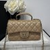 Chanel small Classic Flap with Handle Lambskin Camel Gold Hardware Top Handle Shoulder Bag AS2431