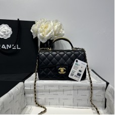 Chanel small Classic Flap with Handle Lambskin Black Gold Hardware Top Handle Shoulder Bag AS2431