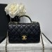 Chanel small Classic Flap with Handle Lambskin Black Gold Hardware Top Handle Shoulder Bag AS2431