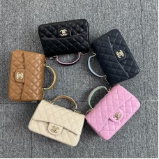 Chanel small Classic Flap with Handle Lambskin Gold Hardware Top Handle Shoulder Bag AS2431