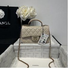 Chanel small Classic Flap with Handle Lambskin Gold Hardware Top Handle Shoulder Bag AS2431