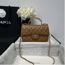 Chanel small Classic Flap with Handle Lambskin Gold Hardware Top Handle Shoulder Bag AS2431