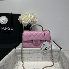 Chanel small Classic Flap with Handle Lambskin Gold Hardware Top Handle Shoulder Bag AS2431