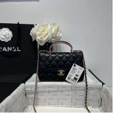 Chanel small Classic Flap with Handle Lambskin Gold Hardware Top Handle Shoulder Bag AS2431