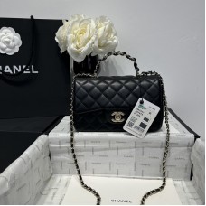 Chanel small Classic Flap with Handle Lambskin Black Gold Hardware Top Handle Shoulder Bag AS2431