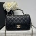 Chanel small Classic Flap with Handle Lambskin Black Gold Hardware Top Handle Shoulder Bag AS2431