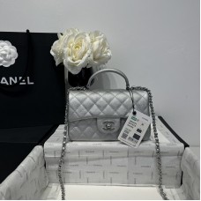 Chanel small Classic Flap with Handle Caviar Leather Silver Silver Hardware Top Handle Shoulder Bag AS2431