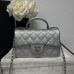 Chanel small Classic Flap with Handle Caviar Leather Silver Silver Hardware Top Handle Shoulder Bag AS2431