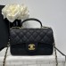 Chanel small Classic Flap with Handle Caviar Leather Black Gold Hardware Top Handle Shoulder Bag AS2431
