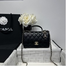 Chanel small Classic Flap with Handle Lambskin Black Gold Hardware Top Handle Shoulder Bag AS2431