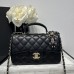 Chanel small Classic Flap with Handle Lambskin Black Gold Hardware Top Handle Shoulder Bag AS2431