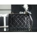 Chanel Trendy Flap Top Handle Bag 25cm Lambskin Black Silver Hardware Shoulder Bag A92236