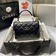 Chanel Trendy Flap Top Handle Bag 25cm Lambskin Black light Gold Hardware Shoulder Bag A92236