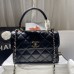 Chanel Trendy Flap Top Handle Bag 25cm Lambskin Black light Gold Hardware Shoulder Bag A92236