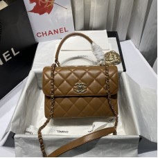 Chanel Trendy Flap Top Handle Bag 25cm Lambskin Camel Light Gold Hareware Shoulder Bag A92236