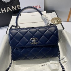 Chanel Trendy Flap Top Handle Bag 25cm Lambskin Blue Silver Hardware Shoulder Bag A92236