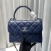 Chanel Trendy Flap Top Handle Bag 25cm Lambskin Blue Silver Hardware Shoulder Bag A92236