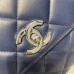 Chanel Trendy Flap Top Handle Bag 25cm Lambskin Blue Silver Hardware Shoulder Bag A92236