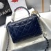 Chanel Trendy Flap Top Handle Bag 25cm Lambskin Blue Silver Hardware Shoulder Bag A92236