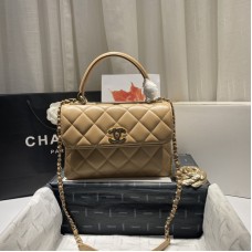 Chanel Trendy Flap Top Handle Bag 25cm Lambskin Dark Beige Light Gold Hardware Shoulder Bag A92236