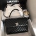 Chanel Trendy Flap Top Handle Bag 25cm Lambskin Black Silver Hardware Shoulder Bag A92236