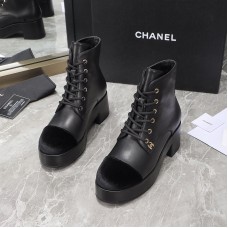 Chanel Women's Lace Up Shoes Heigh Heel Short Boots 5cm HXSCHD26