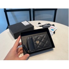 Chanel Small Zipper Wallet Card Holder for Women Caviar Leather 27012